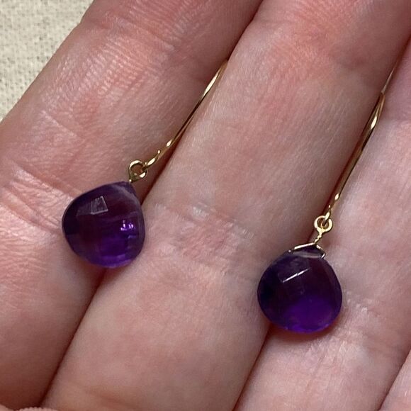 💛 NEW 14k Yellow Gold Bricolette Amethyst Drop Earrings - Picture 3 of 6